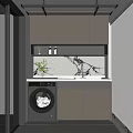 Home Balcony With Washing Machine Gray Cabinets Marble Wall Shelf And Potted Plant