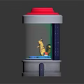 Pikachu Pokémon Figure in Transparent Display Case With Pink Top And Blue Base Decorations