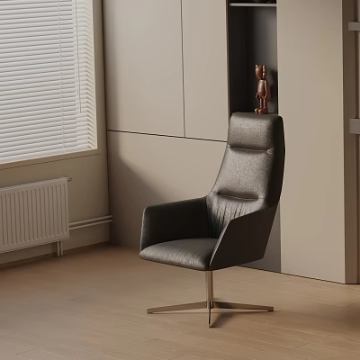 Modern Dark Gray Leather Office Chair With Metal Base In Bright Interior 3d model