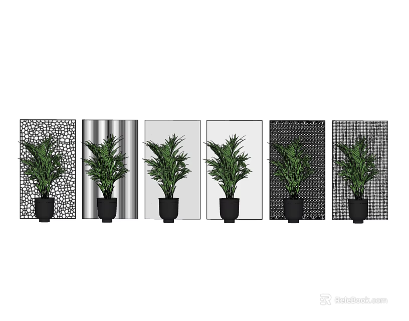 Decorative Room Dividers With Various Patterns And Green Plants For Modern Home Interior Design 3d model 