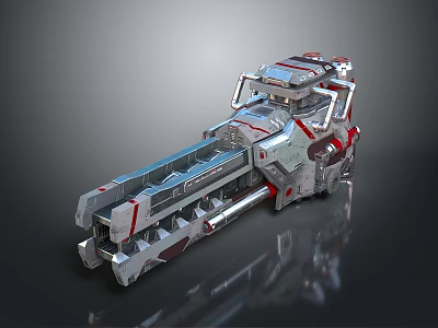 Large Futuristic Sci-Fi Mechanical Weapon With Silver Red Metallic Armor And Complex Design 3d model