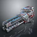 Large Futuristic Sci-Fi Mechanical Weapon With Silver Red Metallic Armor And Complex Design