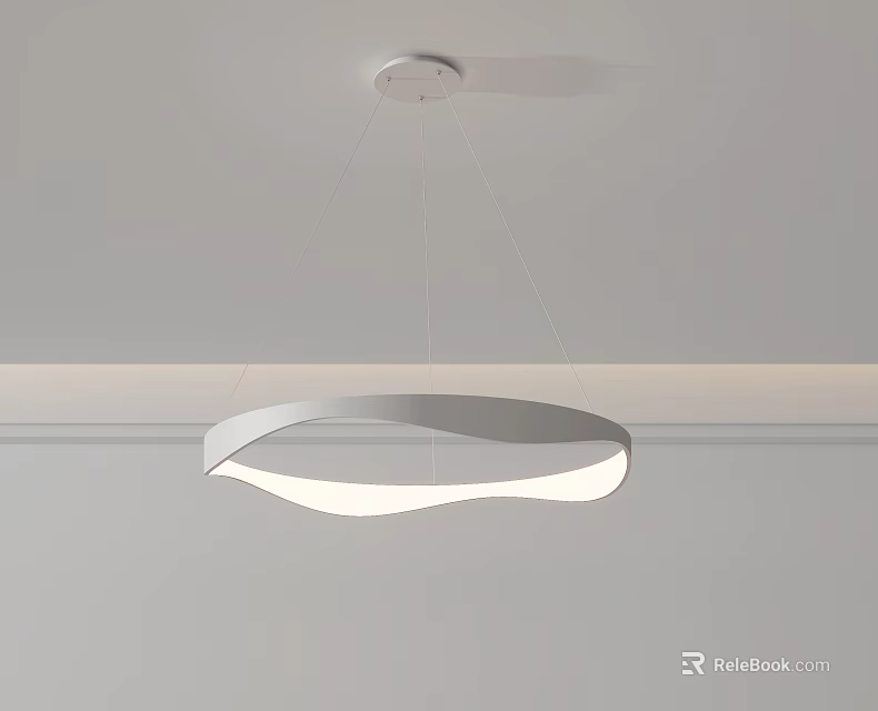 Modern White Minimalist Chandelier With Circular Wave Design For Interior Lighting 3d model 