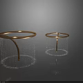 Shiny Golden Circular Garden Ornaments With Curved Stands And Decorative Bead Accents