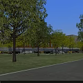 Modern Industrial Factory Building With Green Roof Surrounding Trees and Parking Area