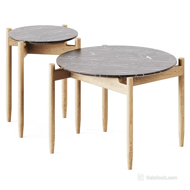 Modern Two Piece Coffee Tables With Marble Top And Wooden Frame 3d model