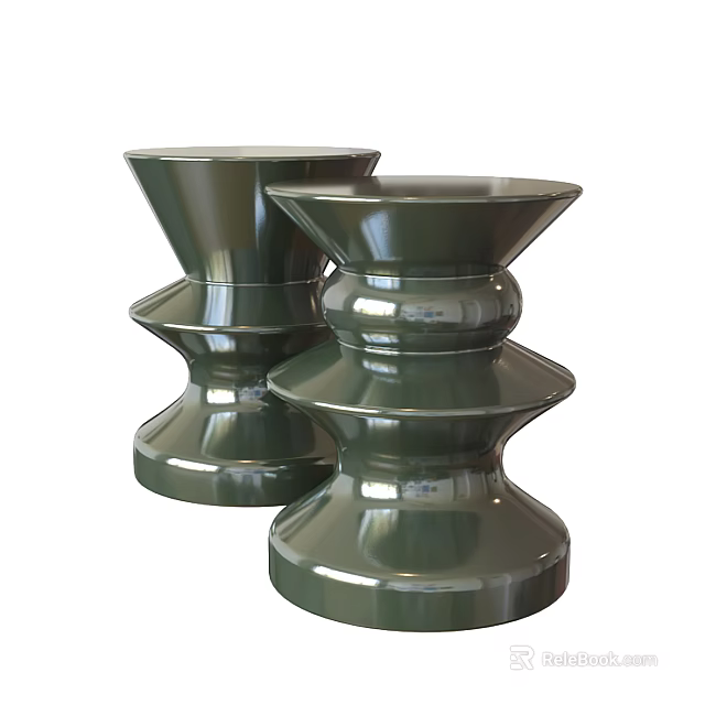 Modern Green Side Tables With Unique Sleek Layered Glossy Design Structure 3d model