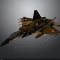 Military Fighter Jet With Brown Black Camouflage Paint And Missiles Under Wings