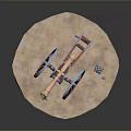Antique Cannon Weapon Model With Red Blue Wheels Red Flag And Cannonballs On Circular Base