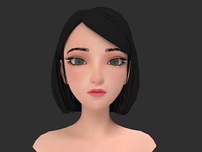 3D Game Movie Female Character With Black Short Hair Green Eyes And Stylized Face 3d model