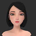 3D Game Movie Female Character With Black Short Hair Green Eyes And Stylized Face