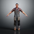 Realistic Male Character in Plaid Shirt and Overalls Standing with Arms Outstretched