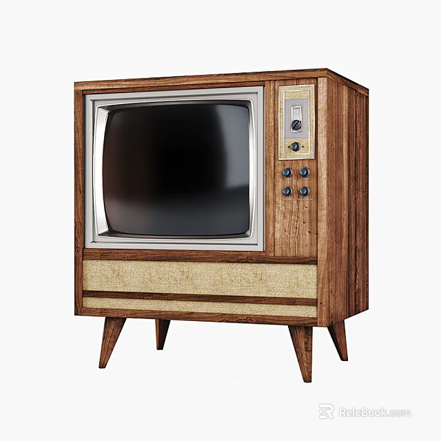 Classic Vintage Television Set with Wooden Cabinet Retro Knobs and Sturdy Legs 3d model 