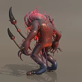 Frightening Fantasy Monster With Glowing Red Core Purple Tentacles And Sharp Claws