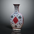 Traditional Decorative Vase With Slender Neck Intricate Red Blue Patterns And Floral Motifs