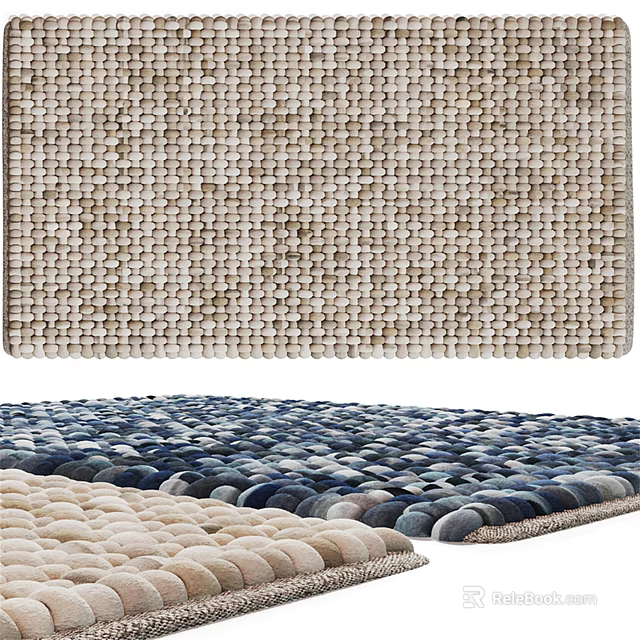 Square Rugs With Handwoven Textured Design In Neutral Blue And Beige Tones 3d model 