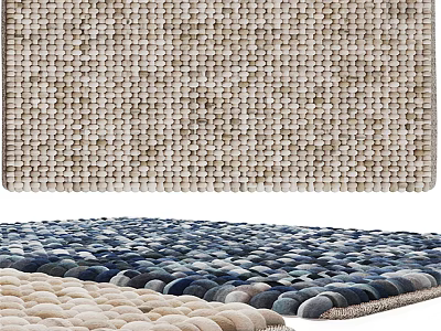 Square Rugs With Handwoven Textured Design In Neutral Blue And Beige Tones 3d model