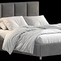 Modern Double Bed With Gray Headboard White Bedding Dark Blanket And Nightstand 3d model