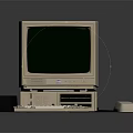 Vintage Beige Retro Computer With Green Screen Monitor Desktop Tower Keyboard And Mouse