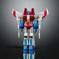 Red White Blue Transformers Toy Figure With Wings Standing Pose On Reflective Base 3d model