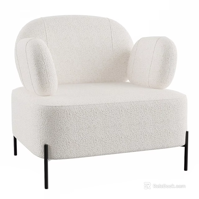 White Plush Single Sofa With Rounded Arms And Black Slim Legs 3d model