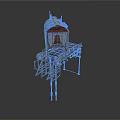 Vintage Industrial Metal Equipment Structure With Roof Platform And Supporting Legs