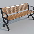 Outdoor Wooden Slat Bench With Black Metal Armrests And Curved Legs