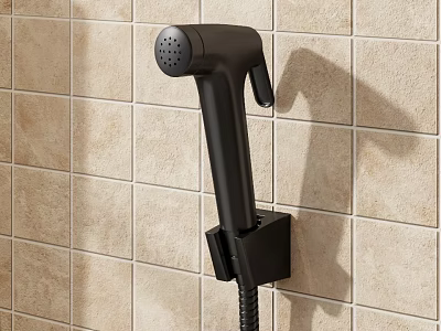 Black Handheld Shower Head with Modern Design on Bathroom Wall Tile Background 3d model