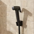 Black Handheld Shower Head with Modern Design on Bathroom Wall Tile Background 3d model