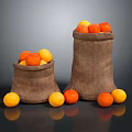 Fresh Orange And Yellow Fruits In Burlap Sacks With Scattered Pieces