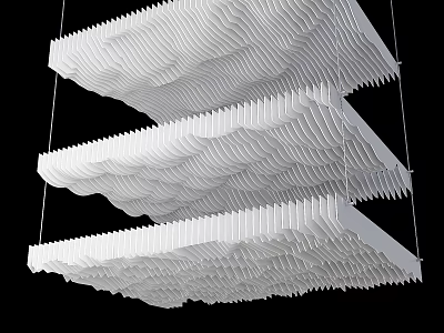 Modern White Layered Wavy Suspended Ceiling Design With Textured Panels 3d model