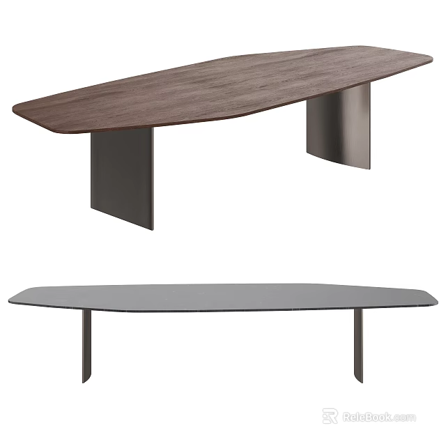 Modern Unique Design Dining Table Featuring Wooden Top And Metal Support Legs 3d model 