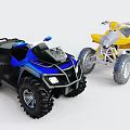 Two Blue and Yellow ATV Motorcycles with Sturdy Off Road Design