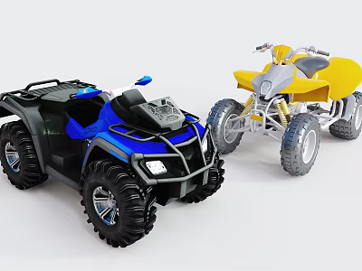 Two Blue and Yellow ATV Motorcycles with Sturdy Off Road Design 3d model