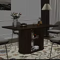 Wooden Dining Table Set With Light Gray Chairs Gold Legs Flower Vase And Fruit Bowl