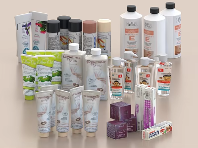 Perfume and Cosmetics Skincare Products with Various Bottles Tubes Lotions Serums and Boxes 3d model