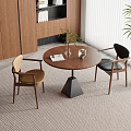 Modern Minimalist Dining Area With Round Wooden Table Two Chairs Vase And Potted Plant