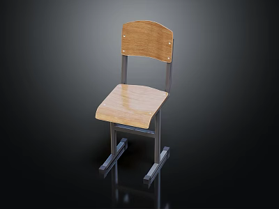Simple Design Modern Single Chair With Wooden Seat And Backrest And Metal Frame 3d model