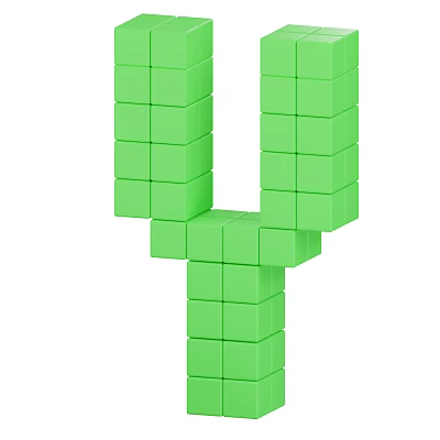 Green building blocks form a Y shaped structure with stacked cube design 3d model