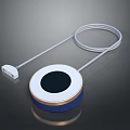 Modern Round White And Blue Computer Charger With Connected Cable And Plug Design 3d model