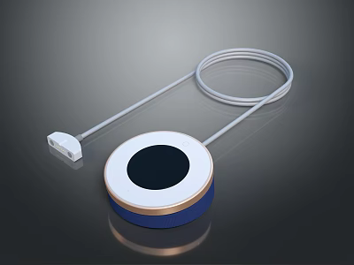 Modern Round White And Blue Computer Charger With Connected Cable And Plug Design 3d model