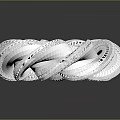 Transparent Spiral Polyhedral Sculpture With Geometric Textures On Dark Background Reflective Surface
