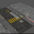Road Scene Components With Concrete Pavement Yellow Diamond Sign Stripes And Red White Barriers