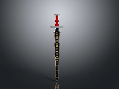 Ornate Decorative Sword With Red Hilt Black Blade And Golden Patterns 3d model