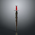 Ornate Decorative Sword With Red Hilt Black Blade And Golden Patterns