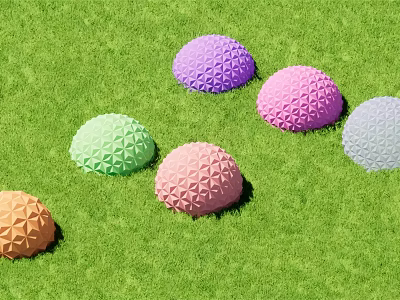 Colorful Hemispherical Decorative Hanging Ornaments With Geometric Patterns On Green Grass 3d model