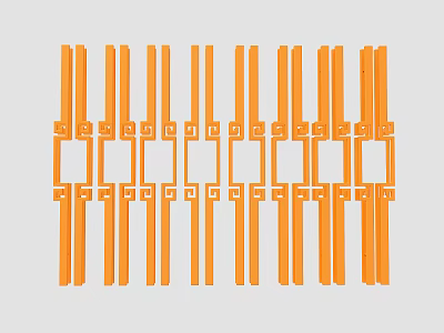 Orange Decorative Door Handles With Greek Key Pattern Arranged In Row 3d model