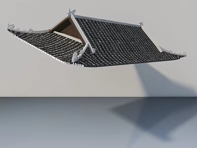 Traditional Chinese Roof 3D Model With Black Tiles Curved Eaves And White Decorations 3d model