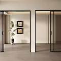 Glass Sliding Doors With Black Frame In Modern Interior Light Walls Gray Floor Green Plant