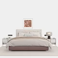 Modern Double Bed With Beige Bedding White Headboard And Bedside Tables With Lamp On Carpet